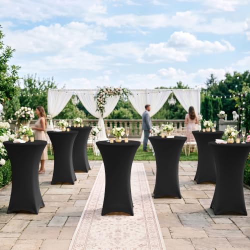 Black Spandex Cocktail Table Covers 6 Pack Fits 30-32" Diameter High Top Tables