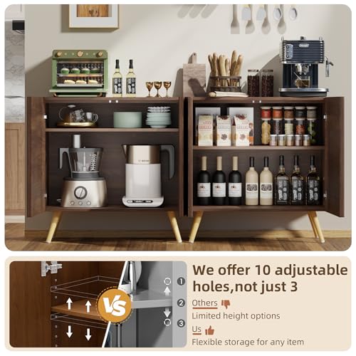 Retro Rectangular Fluted Sideboard Buffet Cabinet - 30 Inch Wood Storage with Adjustable Shelves - Space-Saving Console for Living Room & Kitchen - Variation 1