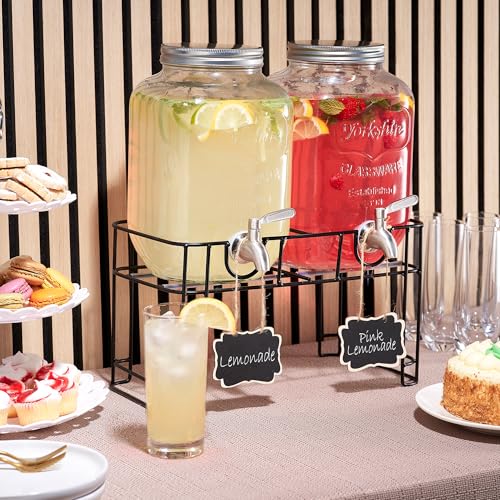Clear Glass Drink Dispenser with Stand - 1 Gallon, Steel Spigot, 2-Pack
