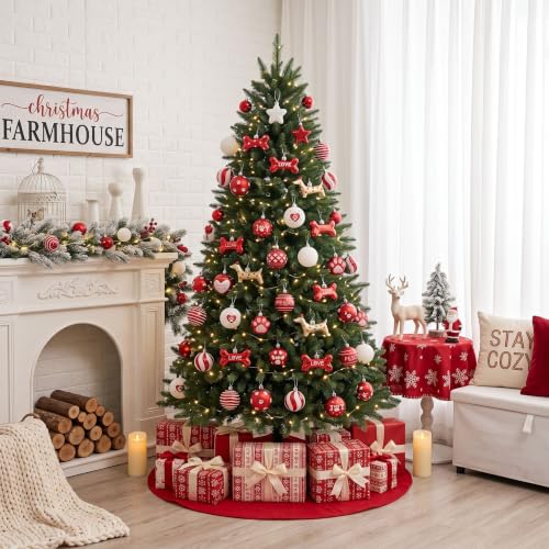 Red & White Christmas Dog Ornaments Set – 42ct Shatterproof Ball Decor