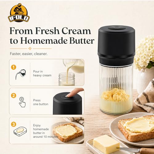 Electric Butter Churn with Stripes - 34oz Glass Jar, One-Touch Cream Maker