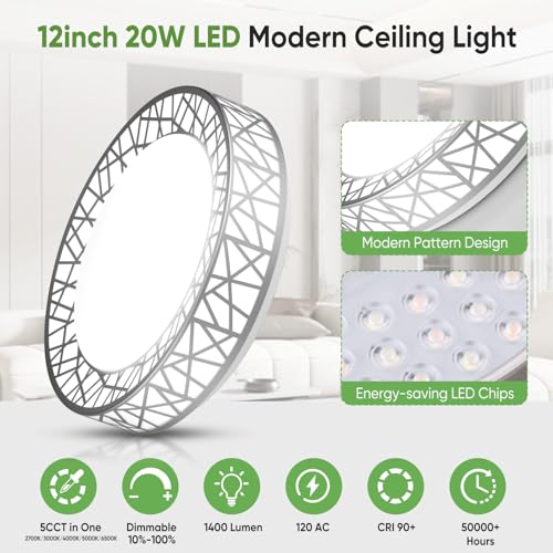 Lightania 12 Inch Brushed Nickel Bird's Nest Flush Mount Ceiling Light, 20W, 5 CCT