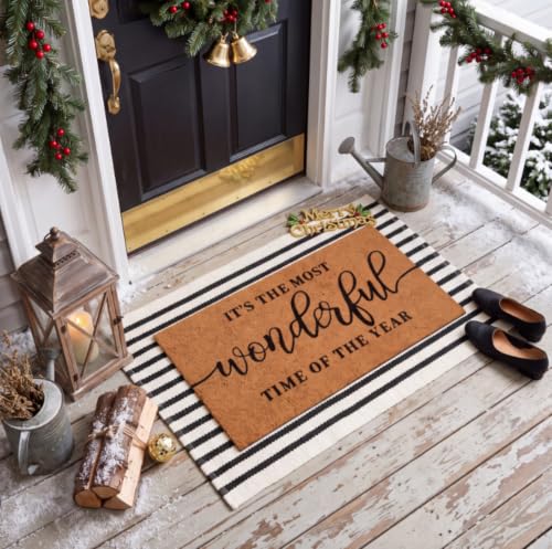 Moucuny 2 Pcs Christmas Coir Outdoor Doormat Set 16 x 28 and 24 x 35 - non slip welcome mats