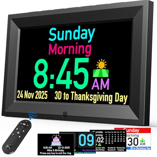 GOLOZA 7'' Digital Dementia Talking Clock - Black, 10 Volume Levels & Reminders
