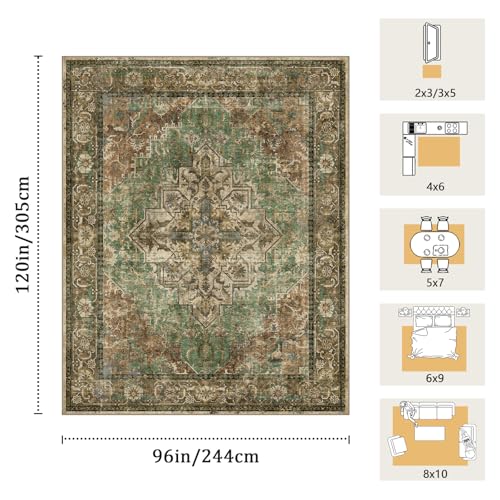 Sage Green 8x10 Area Rug - Non-Slip Floral Living Room & Bedroom Carpet