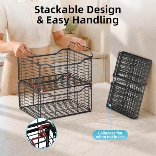 Freezer Organizer Bins 6 Pack Large Deep Freezer Storage Baskets - Black