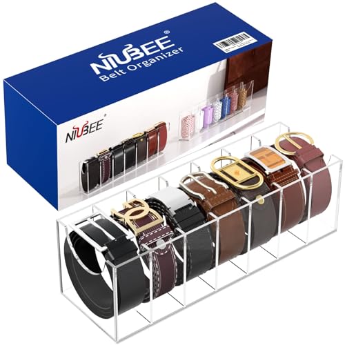 Large Belt Organizer with 7 Clear Acrylic Compartments - Closet Storage