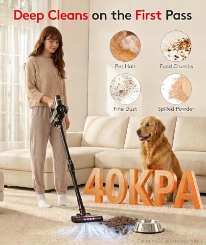 RONEAIR Cordless Vacuum Cleaner 40Kpa 45Min Run Time, 6-in-1 Self-Standing Dark Gray