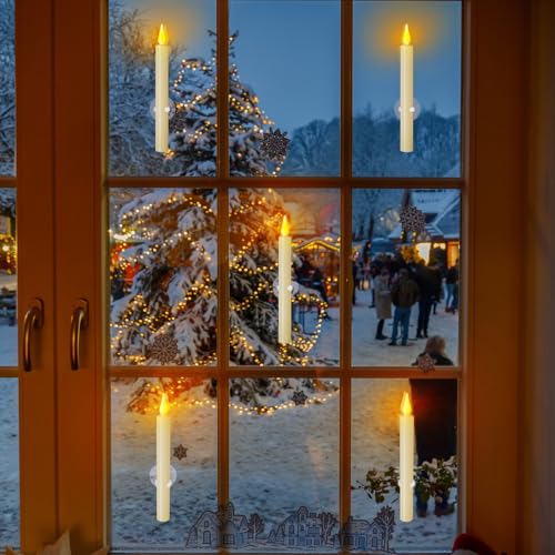 Cosylive 9 Pack Christmas Window Candles with Remote Timer – Flameless Taper Candles with Suction Cups