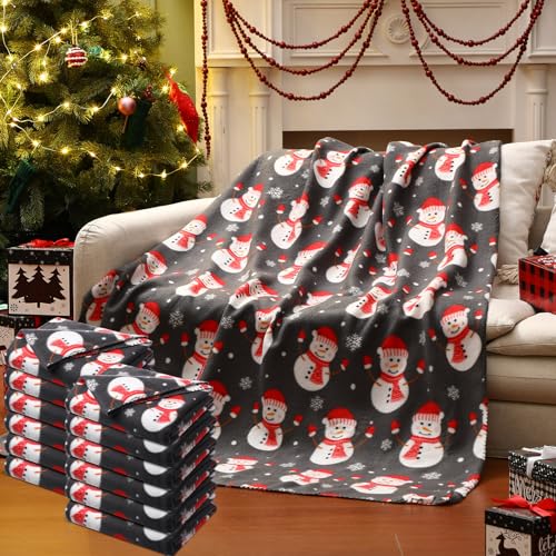 Preboun 12 Pcs Snowman Fleece Throw Blankets 50 x 60 in Set