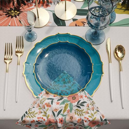 Exquisite Disposable Plastic Plates for Party 80 Piece Fancy Plastic Plates Disposable Plates 40 X 7.5 Dessert Plates disposable & 40 X 10 Thin Delicate Plastic Disposable Plates Black Smoke Gold Rim
