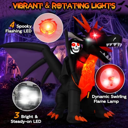 11.5FT Animated Grim Reaper & Dragon Halloween Inflatable - Moving Head, Glowing Eyes