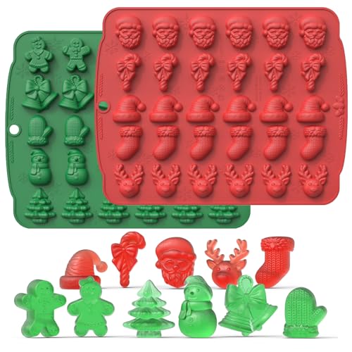 VICDUEKG Christmas Silicone Mold 2-Pack - Gingerbread Man, Tree, Snowman, Socks, Candy & More