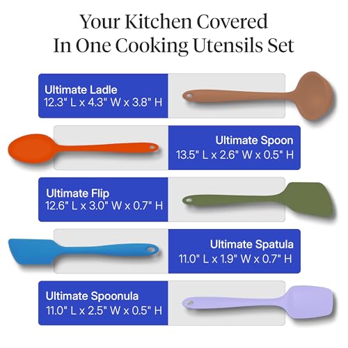 Silicone Kitchen Utensils Set - 5-Piece Mediterranean Cooking Tools - Heat-Resistant & Dishwasher Safe