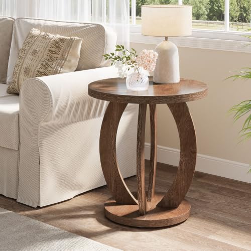 Tribesigns Rustic Round End Table with Storage - Brown, 23.6 Inch