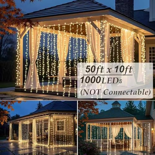 Solhice Warm White LED Curtain Lights 50ft x 10ft Outdoor Indoor Wedding Decor