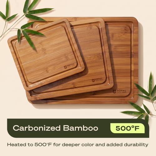 Carbonized Bamboo Cutting Board Set - 3-Piece Kitchen Chopping & Serving Boards with Juice Grooves