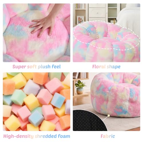 Colorful Tie-Dye Flower Bean Bag Chair for Teens & Adults - Compact & Cozy