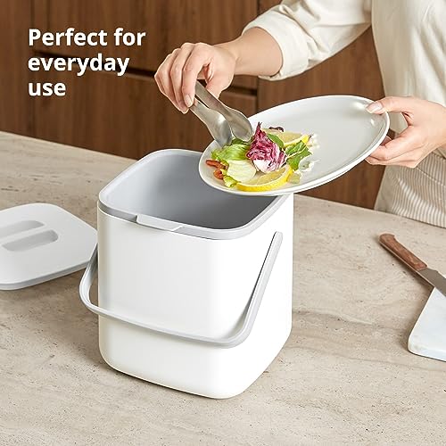Kitchen Compost Bin 1.32 Gal / 5L with Lid & Handles - Green, Modern Design