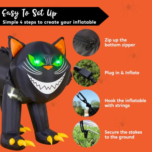 7 Ft Halloween Inflatable Black Cat with Moving Head & LED Green Eyes Outdoor Yard Decoration