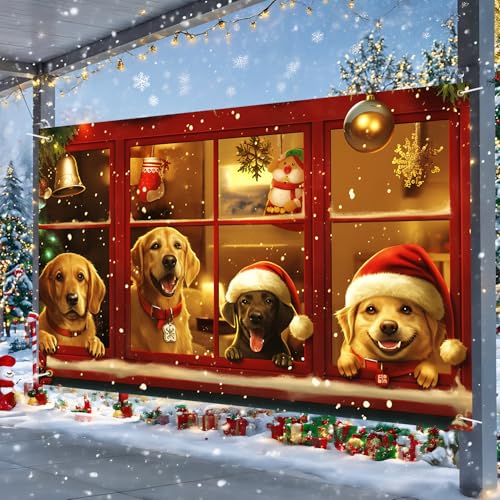 Four Dogs Christmas Banner Decoration 71x43 Inch Outdoor & Indoor Holiday Backdrop