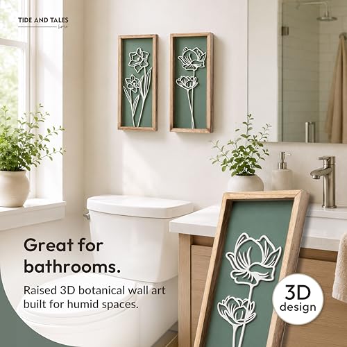 7x16 Green 3D Floral Wall Art Set of 2 | Botanical Wooden Decor for Living Room & Bedroom