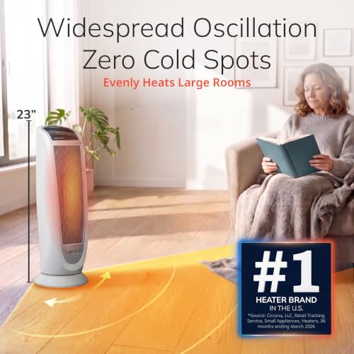 Lasko Oscillating Digital Ceramic Tower Heater - 1500W Home Space Heater with Remote, Timer & Overheat Protection - Medium
