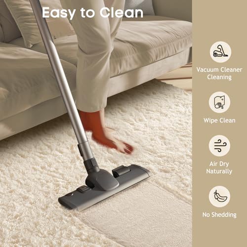 Ophanie 8x10 Ivory Shag Area Rug for Living Room & Bedroom, Washable Non-Slip Large Carpet, Nursery & Dorm Decor