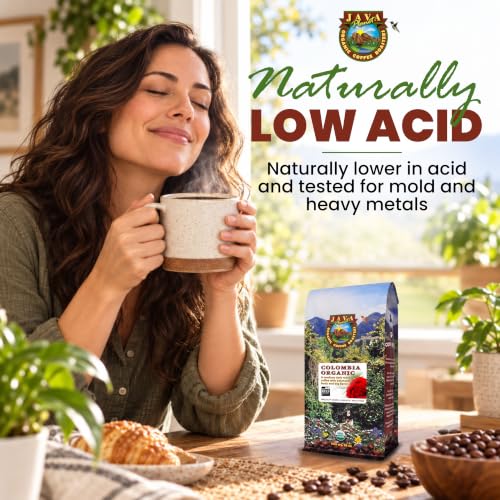 Low Acid Organic Colombian Whole Bean Coffee 16oz Pack of 2 – USDA Certified, Fresh Ground for French Press, Drip & Espresso
