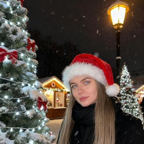Christmas Hat, Santa Hat Holiday for Adults Unisex Velvet Comfort Extra Thicken Fur Xmas Hat for New Year Festive Party