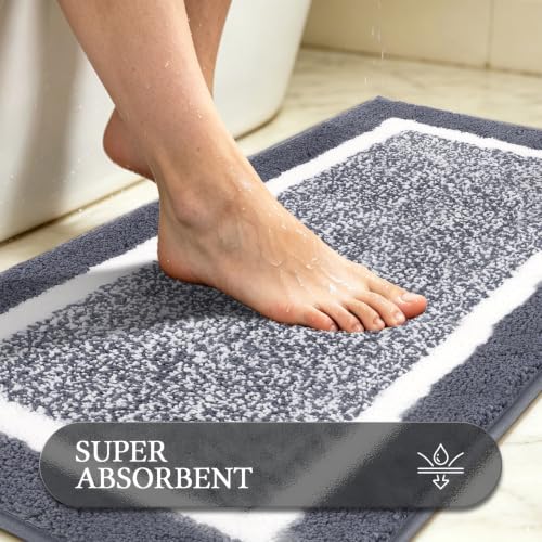 Pauwer 3-Piece Non-Slip Microfiber Bathroom Rugs Set Dark Grey 18x26, 18x48 & U 20x24