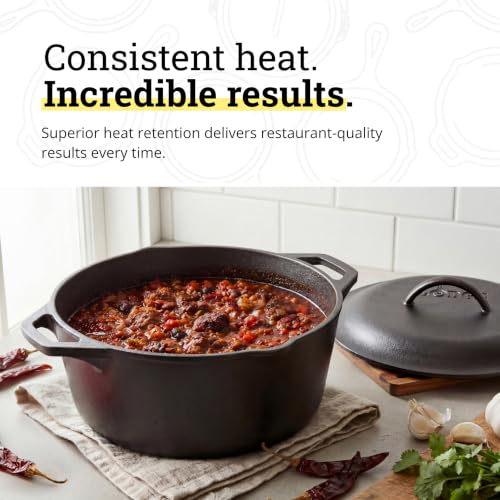 7 Quart Cast Iron Dutch Oven with Loop Handles - Versatile Oven-Safe Cookware