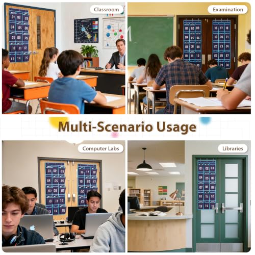 Blue 2 Pack Classroom Headphone Storage Organizer with 30 Clear Pockets
