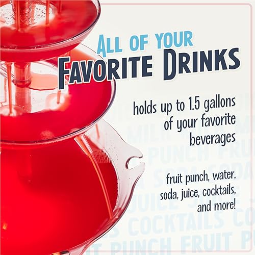 Deluxe Party Fountain 3-Tier 1.5-Gallon LED Lighted Beverage Dispenser with Cups