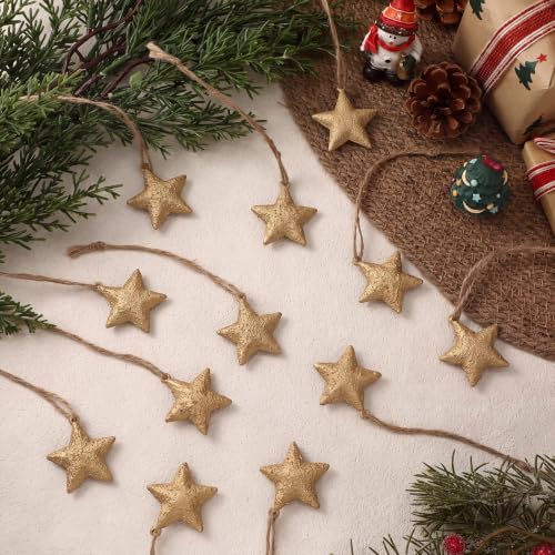 Shimeyao 12 Pcs Mini Gold Star Christmas Ornaments 3.5 Inch Bell-Free Holiday Decor