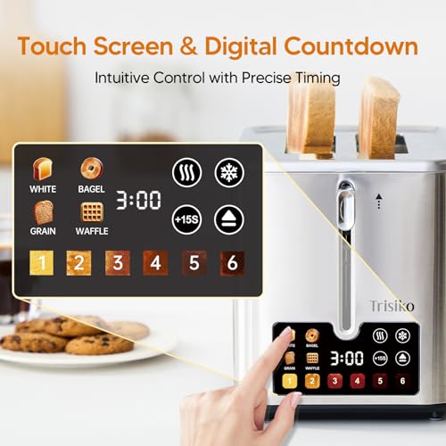 Stainless Steel 2 Slice Touch Screen Toaster with Wide Slots and Digital Timer - Trisiko