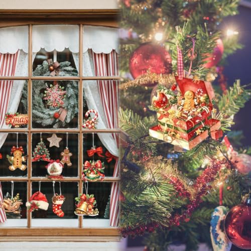 Wooden Christmas Decorations Cute Bell Santa Hat 12pc Set - Colorful-3