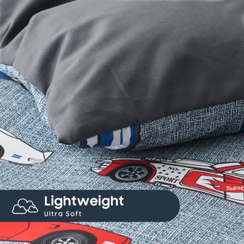 Wake In Cloud Twin Race Car Bedding Set for Boys - Colorful Supercar Comforter & Sheets, 5 Pieces
