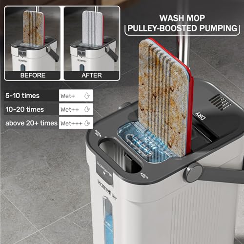 HoMettler White Dual Mop & Bucket System with Microfiber Pads & Extendable Handles