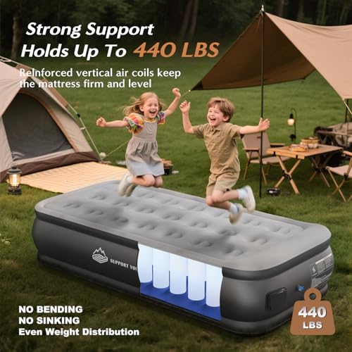 JUITOY Grey Twin Air Mattress with Built-in Pump, Portable Camping Bed