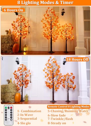 Lighted Fall Tree Set with Remote Control - 3 Pack 4ft, 5ft, 6ft LED Autumn Trees