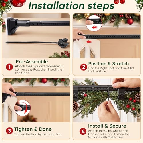 Adjustable Christmas Garland Hanger for Front Door, No-Drill Tension Fit, 27.6-47.2 Inches