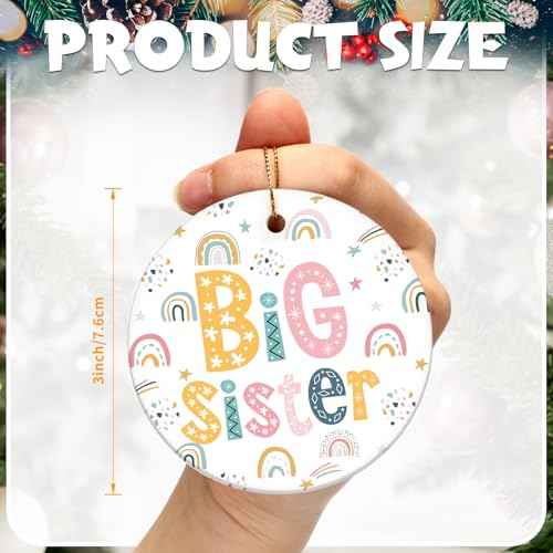 Syhood Christmas Big Sister Ornament New Big Sister Gift Christmas Tree Decorations Round Ceramic Ornament with Black Velvet Bag Xmas Gift(Rainbow)