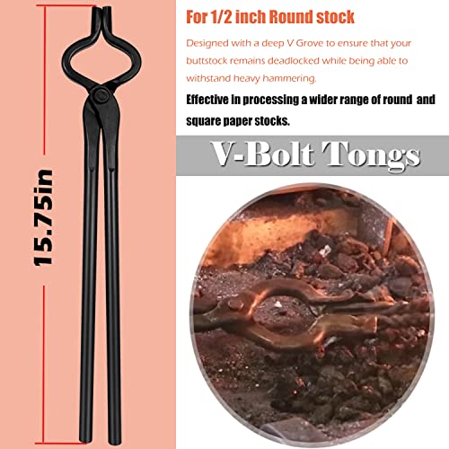 Blacksmith Tongs Tools Set - 5-Piece Forging Tongs for Knife Making & Heavy Duty Use - Flat, Square, Bolt, Blade, Wolf Jaw