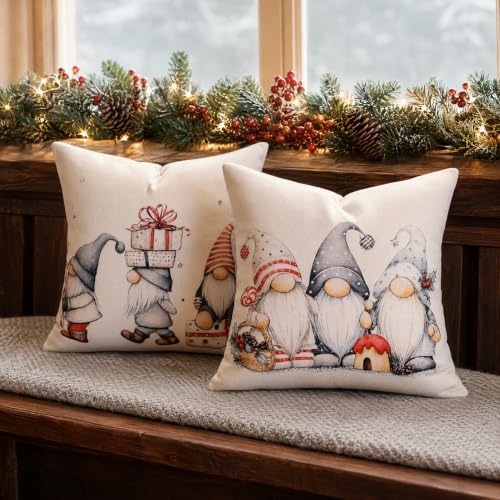 DAPTSY 20x20 Christmas Pillow Covers Set of 2 Gnome Whimsical Nordic Decor