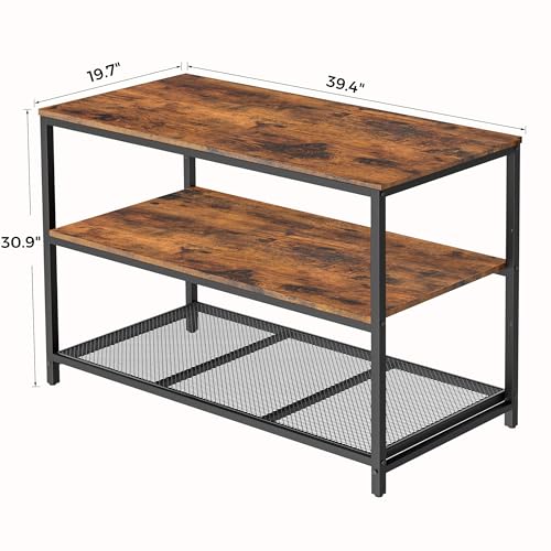 Rustic Brown and Black 39.4-Inch Kitchen Island with 3 Shelves & Workbench - Homleke