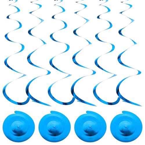 Hanging Swirls Party Decorations, 24 Pcs Blue Streamers Ceiling Hanging Swirl for Birthday Wedding Party Christmas Graduation Celebration Anniversary Decoration