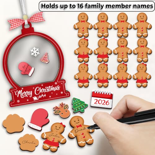 Diy Family Red Christmas Ornament 6-Inch Personalized Family of 5-15 with Names