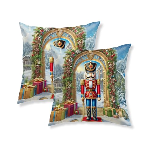 HOMETITUTE Set of 2 Christmas Nutcracker Throw Pillow Covers 18x18