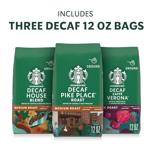 Decaf Coffee Variety Pack - 3 Bags of Starbucks Ground Medium & Dark Roast 12 oz